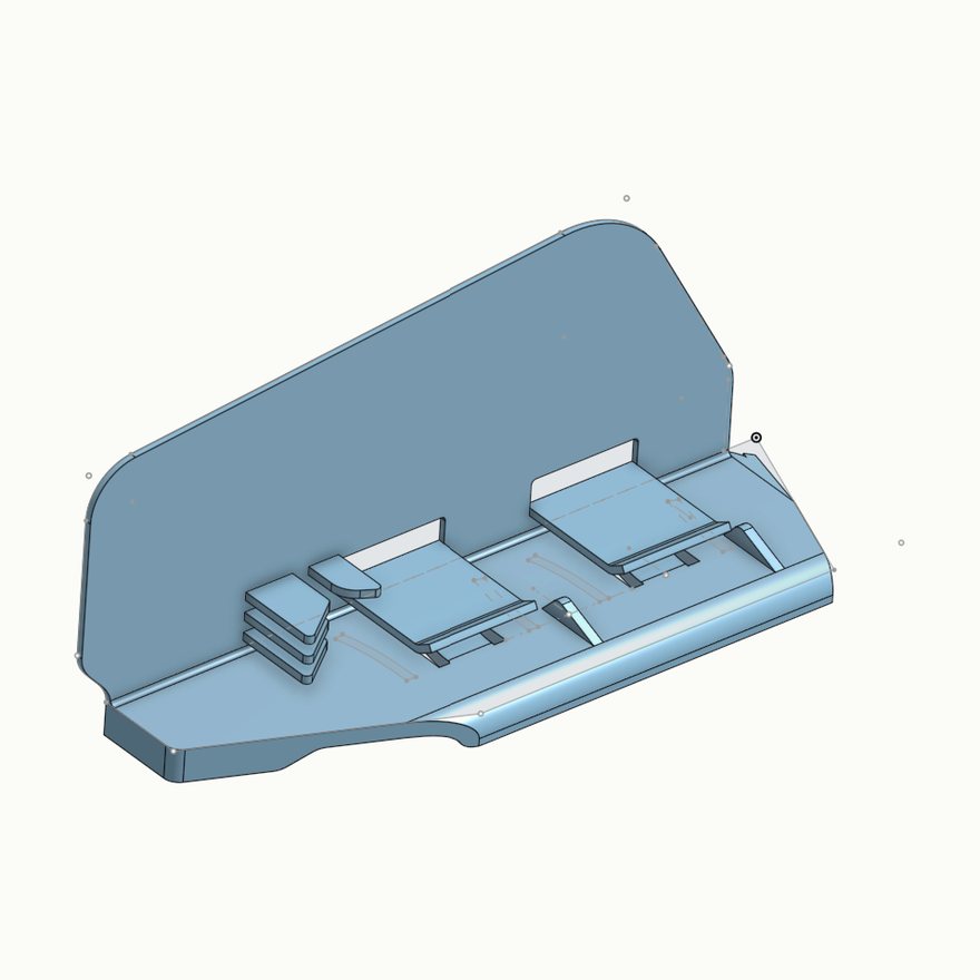The rebuilt deflector as a parametric CAD model in Onshape, showing the clip pockets and locating ribs