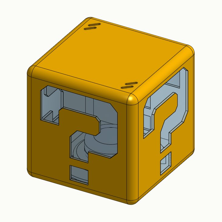The question block lamp modelled in Onshape, showing the shell and cut-through question mark panels